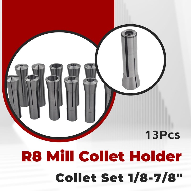 findmall 13Pcs Collet Set 1/8-7/8" R8 Mill Collet Holder Fit for CNC Engraving Machine - Image 3